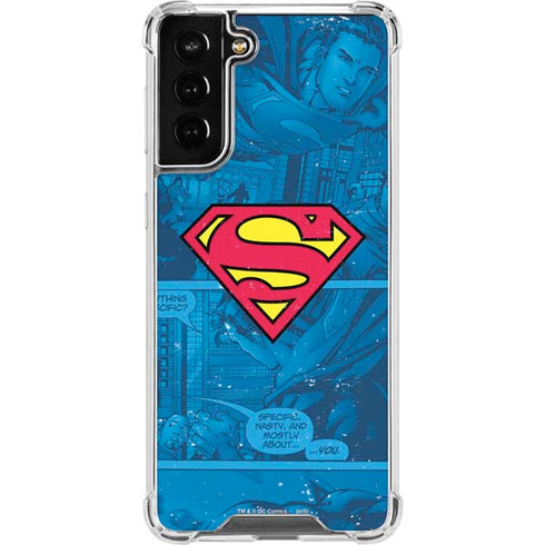 DC Comics Superman Logo Background Pattern Galaxy S21 FE Clear Case